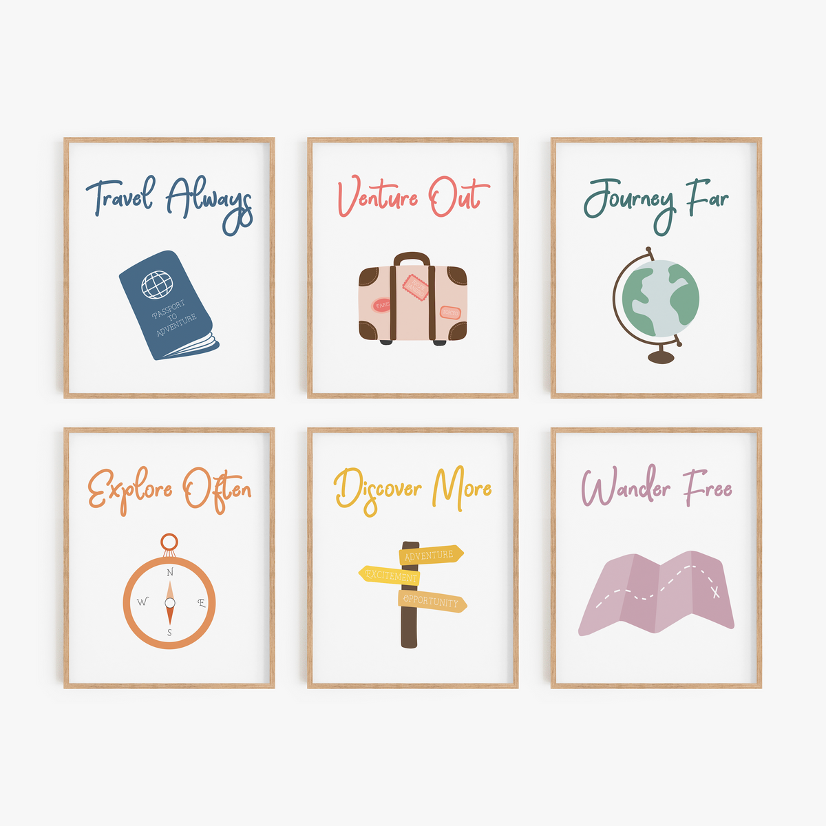 Travel theme nursery decor, Kids room wall art set, Explorer nursery prints  colorful – Flip The Script Studios