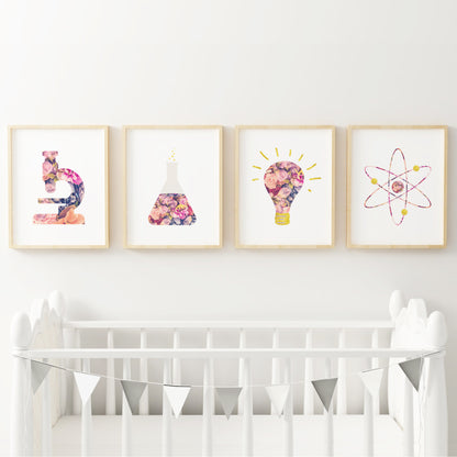 Floral Science Art Prints (Set of 4)