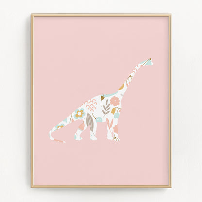 Pink Floral Dinosaur Art Prints (Set of 4)