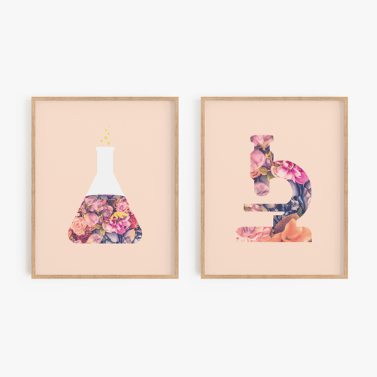 Blush Floral Science Art Prints (Set of 2)