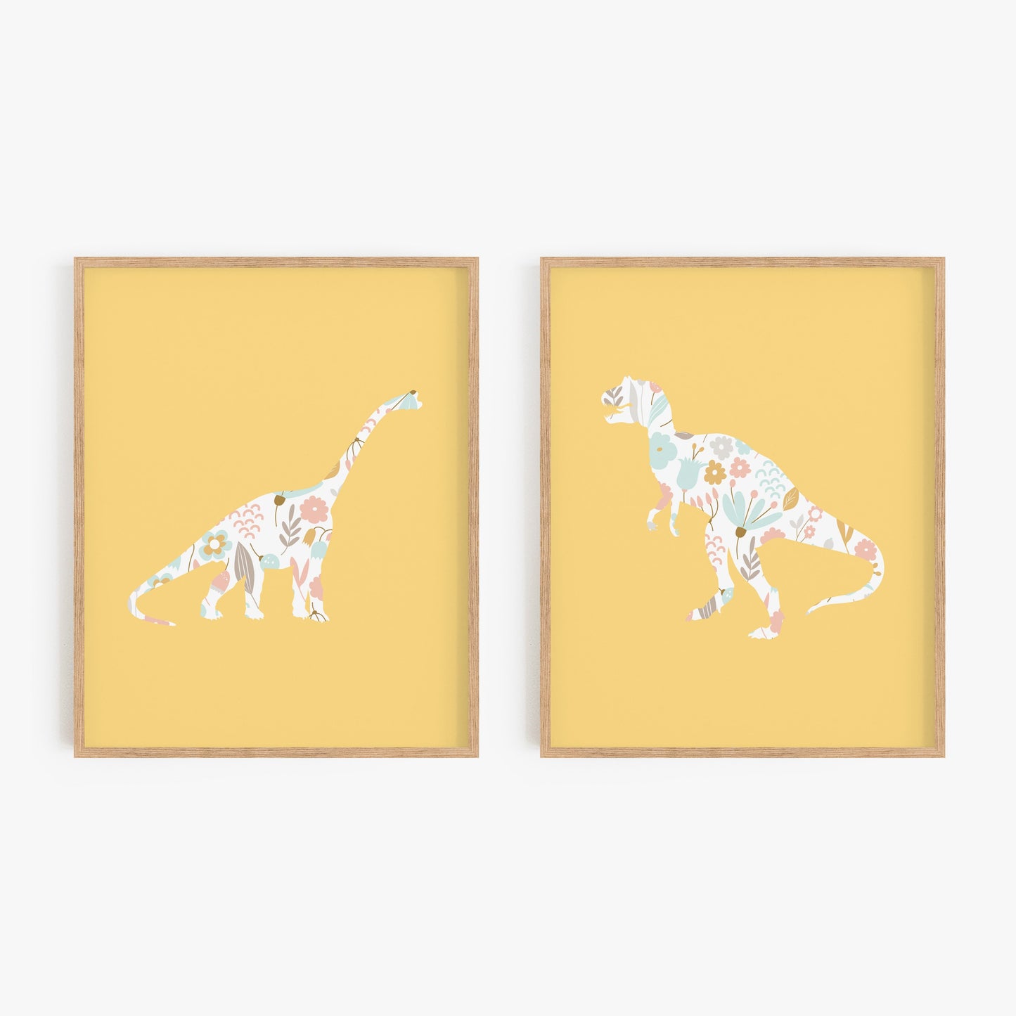 Floral Dinosaur Art Prints (Set of 2)