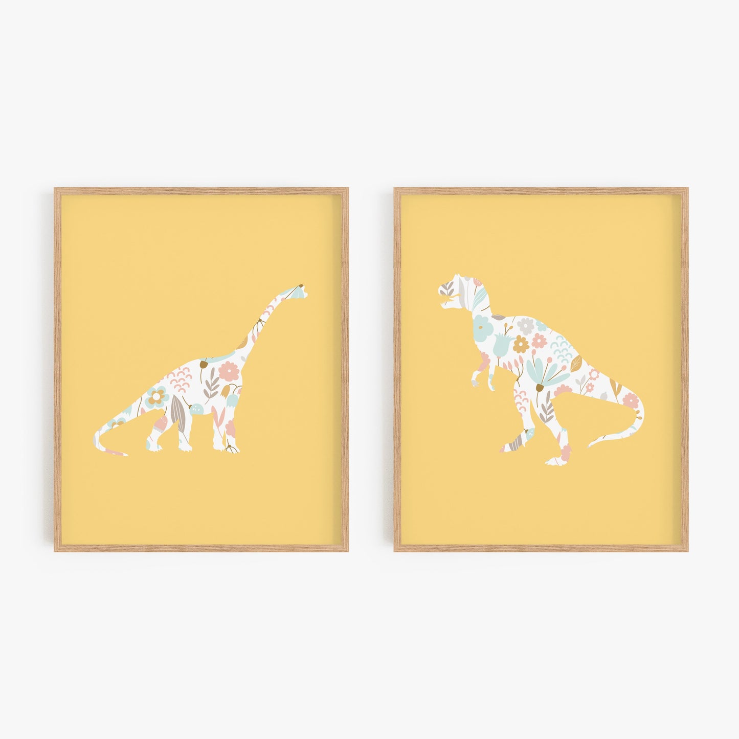 Floral Dinosaur Art Prints (Set of 2)