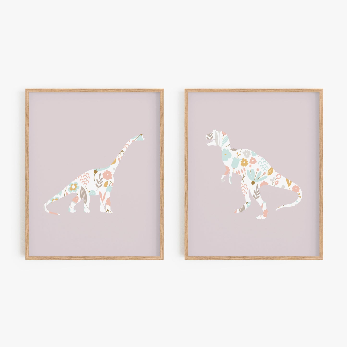 Floral Dinosaur Art Prints (Set of 2)