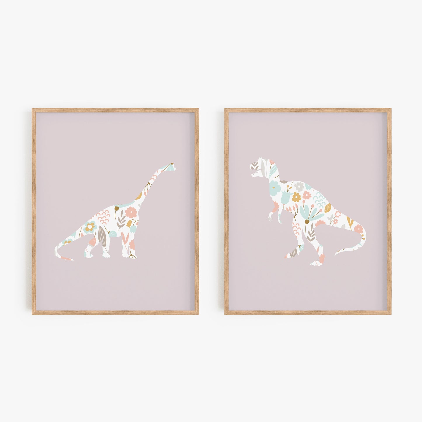 Floral Dinosaur Art Prints (Set of 2)