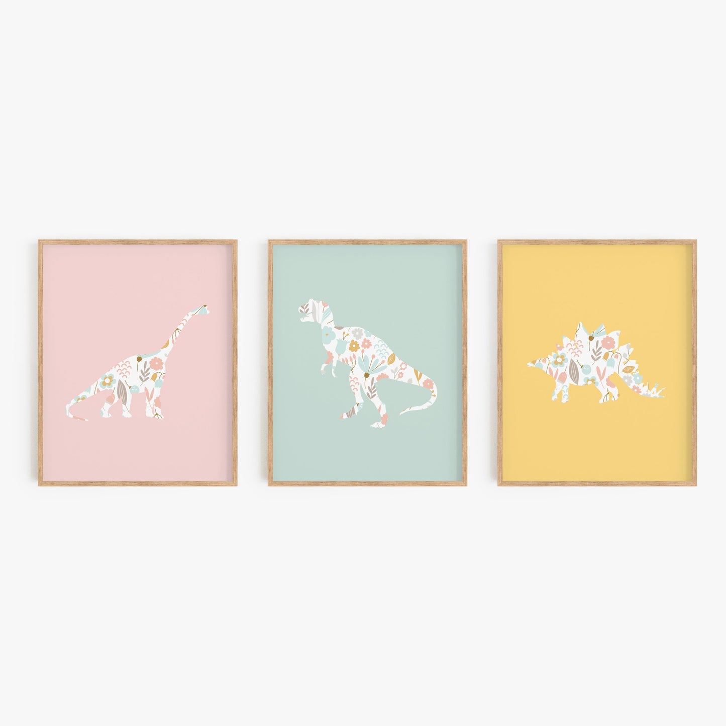 Rainbow Floral Dinosaur Art Prints (Set of 3)