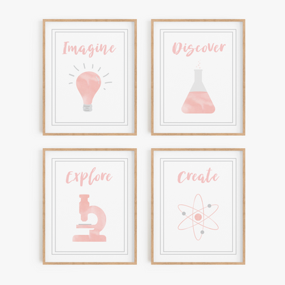 Watercolor Science Art Prints (Set of 4)