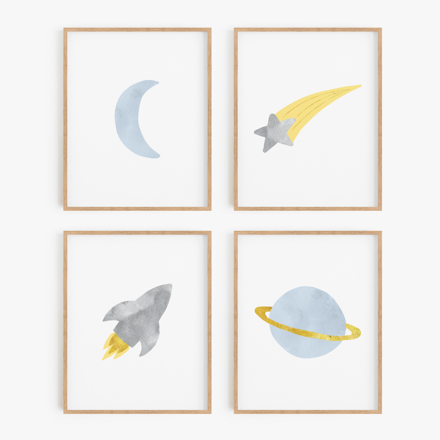 Blue and Gray Space Art Prints (Set of 4)