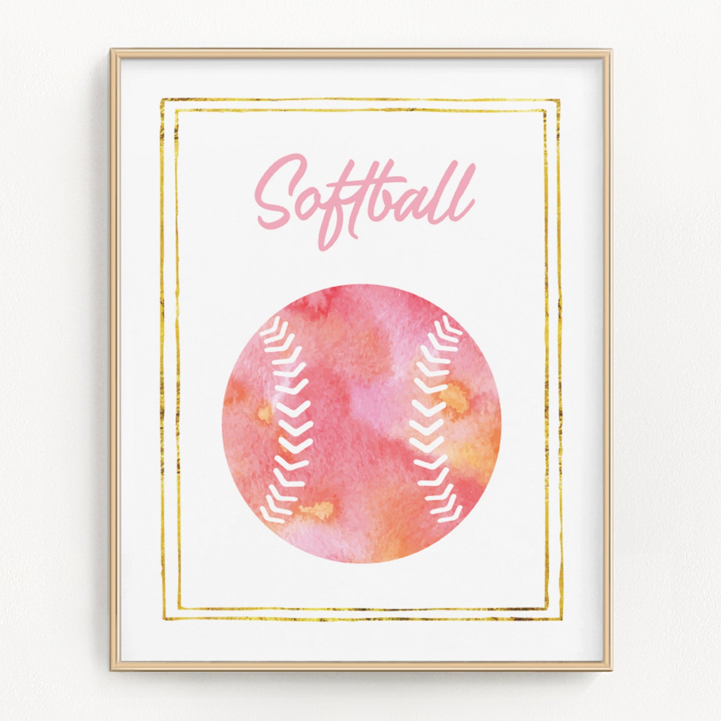 Pink Watercolor Softball Art Print