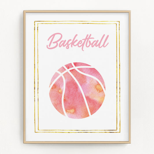 Pink Watercolor Basketball Art Print