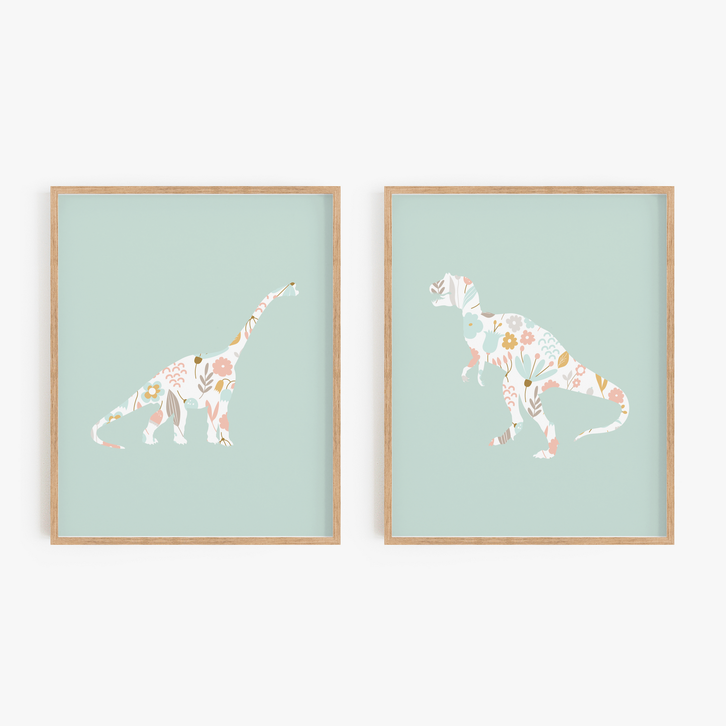 Floral Dinosaur Art Prints (Set of 2)