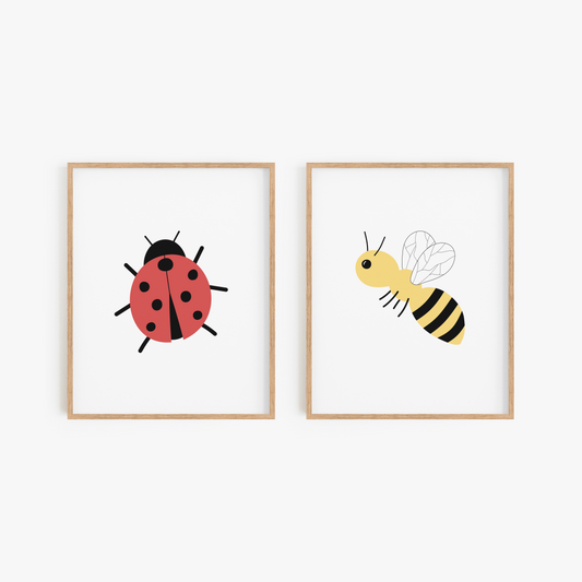 Honey Bee and Ladybug Art Prints (Set of 2)