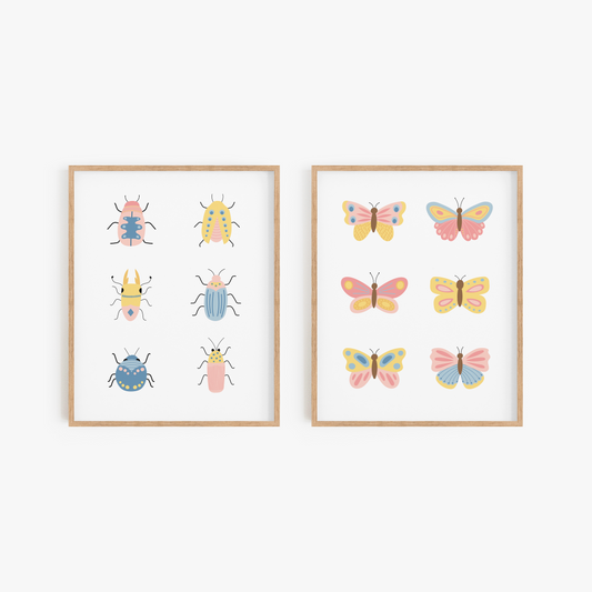 Beetles and Butterflies Art Prints (Set of 2)