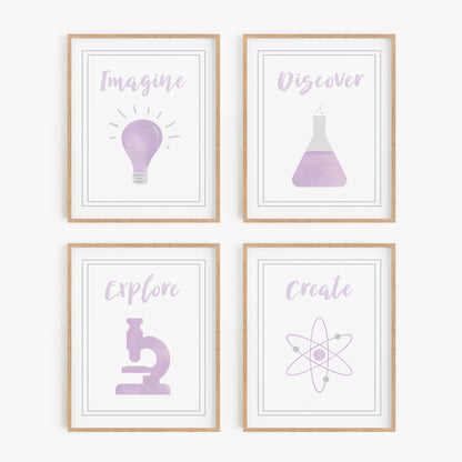 Watercolor Science Art Prints (Set of 4)