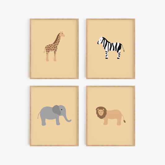 Safari Animal Art Prints (Set of 4)