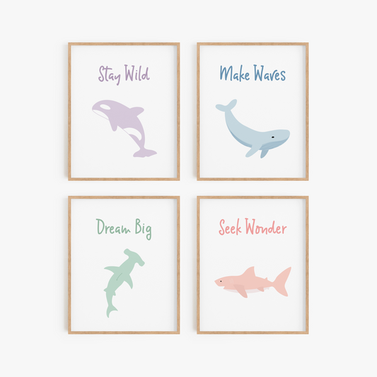 Inspirational Ocean Animal Art Prints (Set of 4)