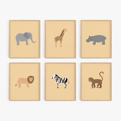 Safari Animal Art Prints (Set of 6)