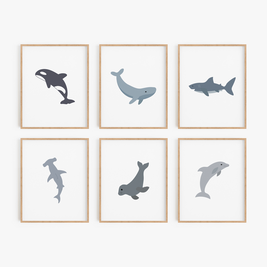 Ocean Animal Art Prints (Set of 6)