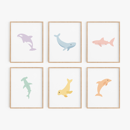 Ocean Animal Art Prints (Set of 6)